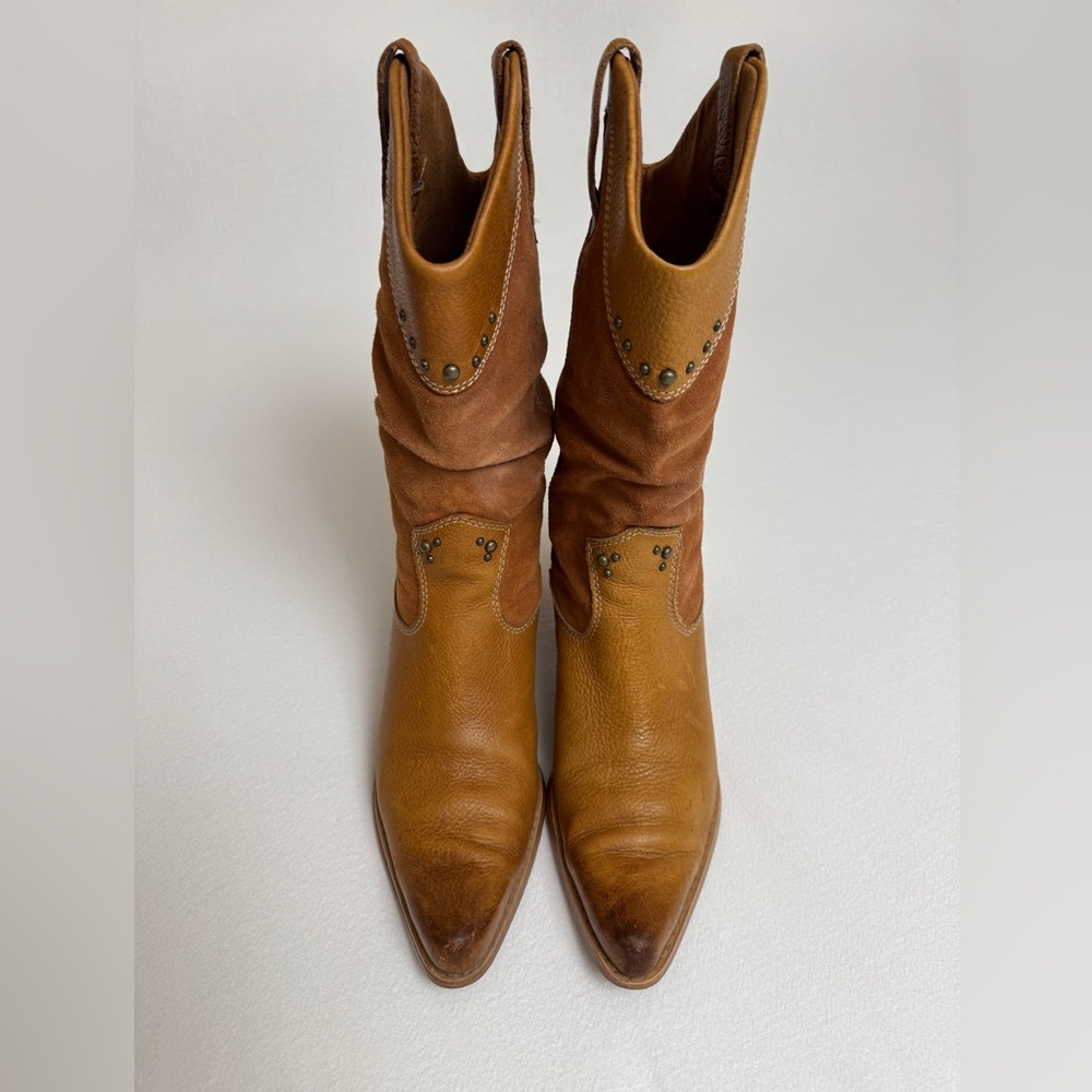 Vintage Y2K Bass Western Brown Leather Studded Boots Size 7.5 - Picture 13 of 14
